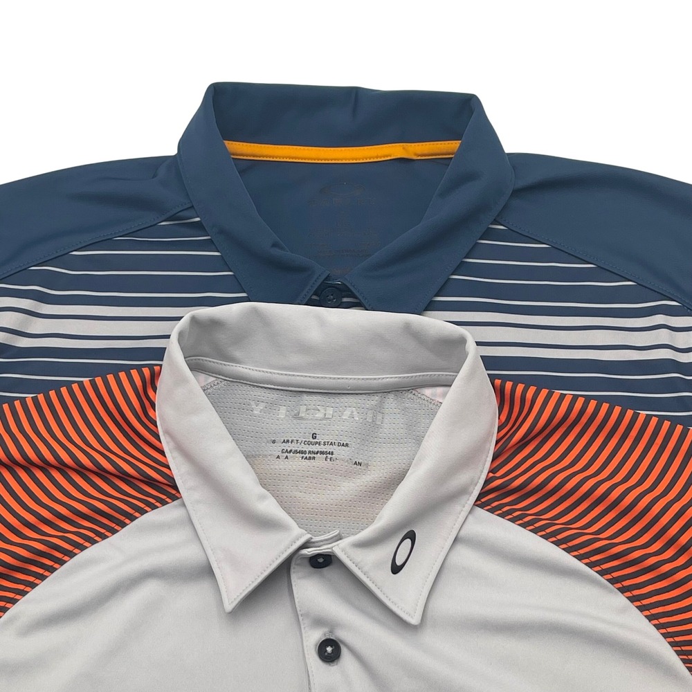 Oakley Golf Polo Shirt Mens Large Striped Performance Athletic Stretch Lot of‎ 2